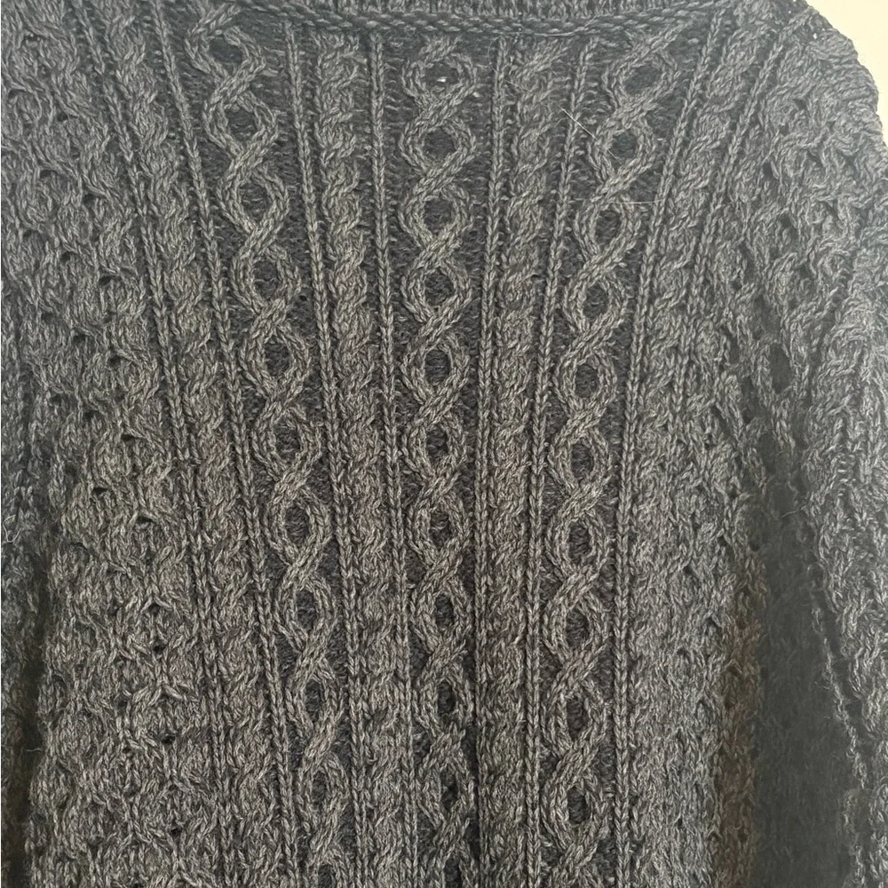Aran Crafts Black Cable Knit Cardigan Coat - Picture 10 of 11